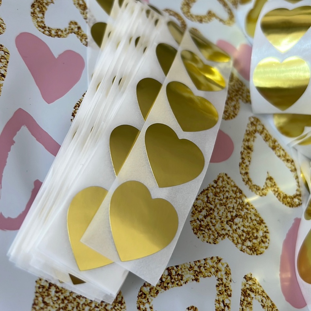 2/20$ 120 pcs Heart Gold Foil Stickers 1" inch